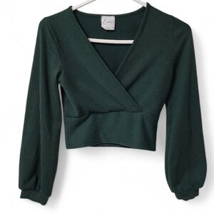 Olivia Rae Livi rib long sleeve crop top, green